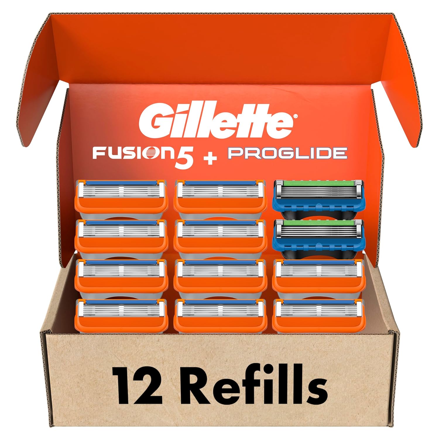 Gillette Fusion5 Mens Razor Blade Refills, Holiday Gifts for Men, 10 Count + Fusion5 ProGlide Razor Blade Refills - 2 Count | One Pack of 12 Refills