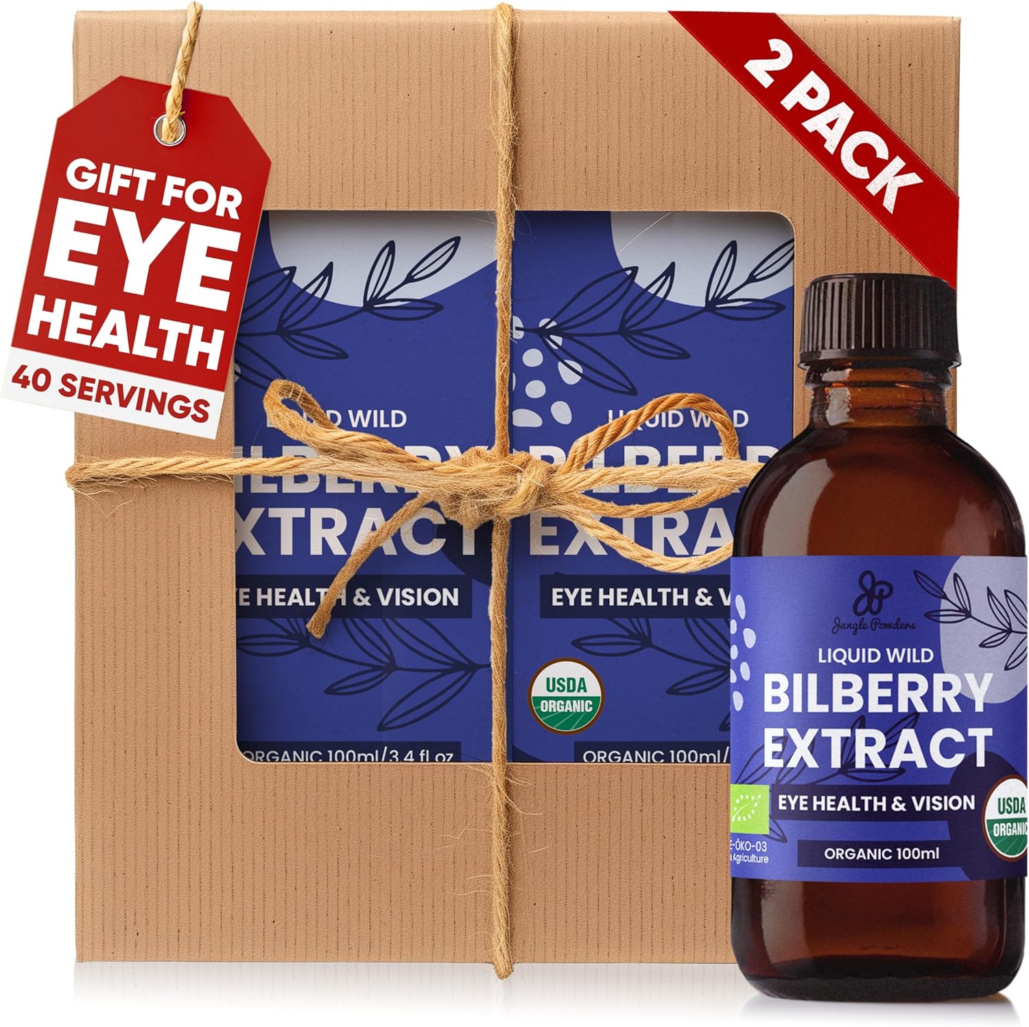 Grandpa Christmas Gifts From Granddaughter Wild Bilberry Extract USDA Organic 2x3.4oz Bottle of Liquid Bilberry Gift for Grandpa Health and Wellness Gifts for Eyes High Bioavailability Liquid Extract