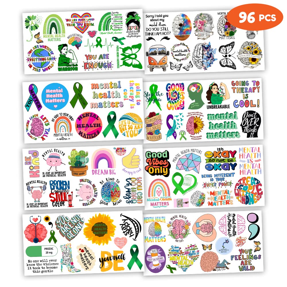 Health Stickers Items Temporary Tattoos Decor Birthday Party Decorations Supplies Favors Wellness Therapist Inspirational Tattoo Sticker 96 PCS Wellness Therapist Gifts for Women Men Kids Rewards