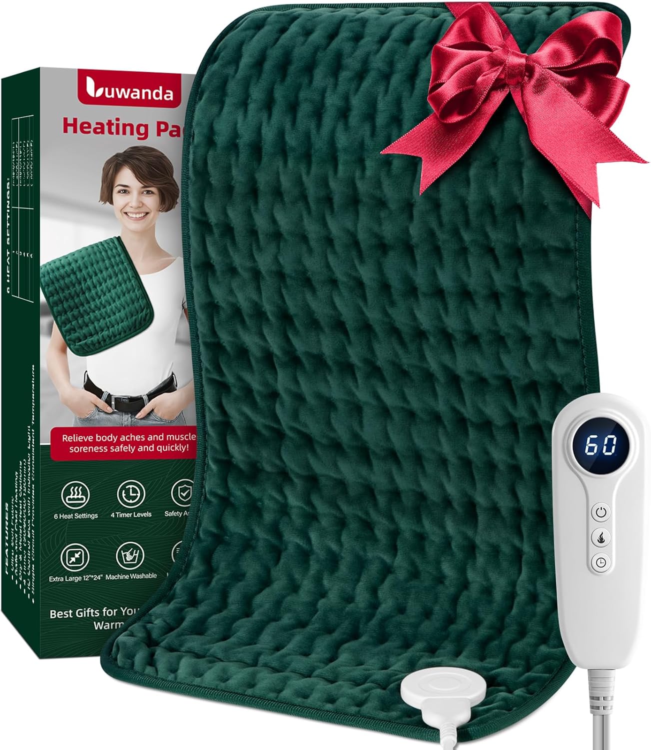 Heating Pad Christmas Gifts for Women Mom Men Dad Who Have Everything - Heating Pads for Period Cramps, Back Neck Shoulder Knee Pain Relief - 6 Heat Settings, Auto Off, Machine Washable, Dark Green