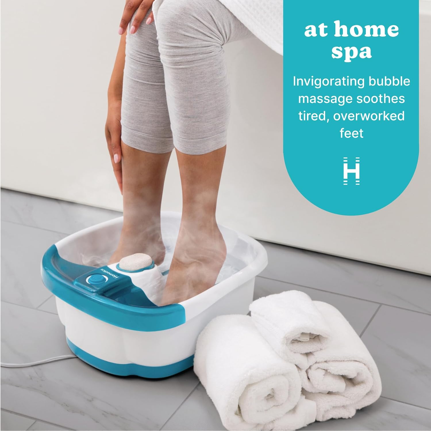 Homedics Bubble Mate Foot Spa, Toe Touch Controlled Foot Bath with Invigorating Bubbles and Splash Proof, Raised Massage nodes and Removable Pumice Stone