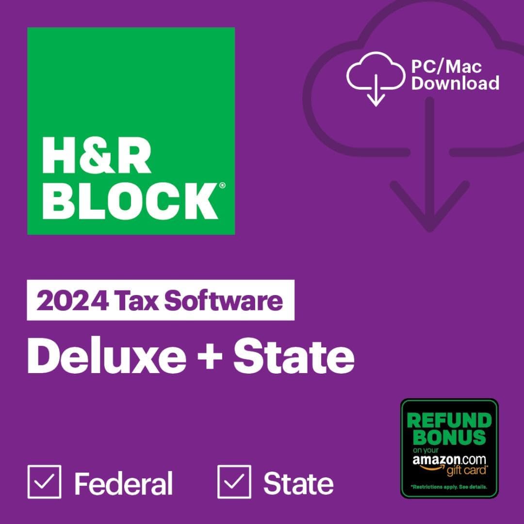 HR Block Tax Software Deluxe + State 2024 with Refund Bonus Offer (Amazon Exclusive) Win/Mac [PC/Mac Online Code]