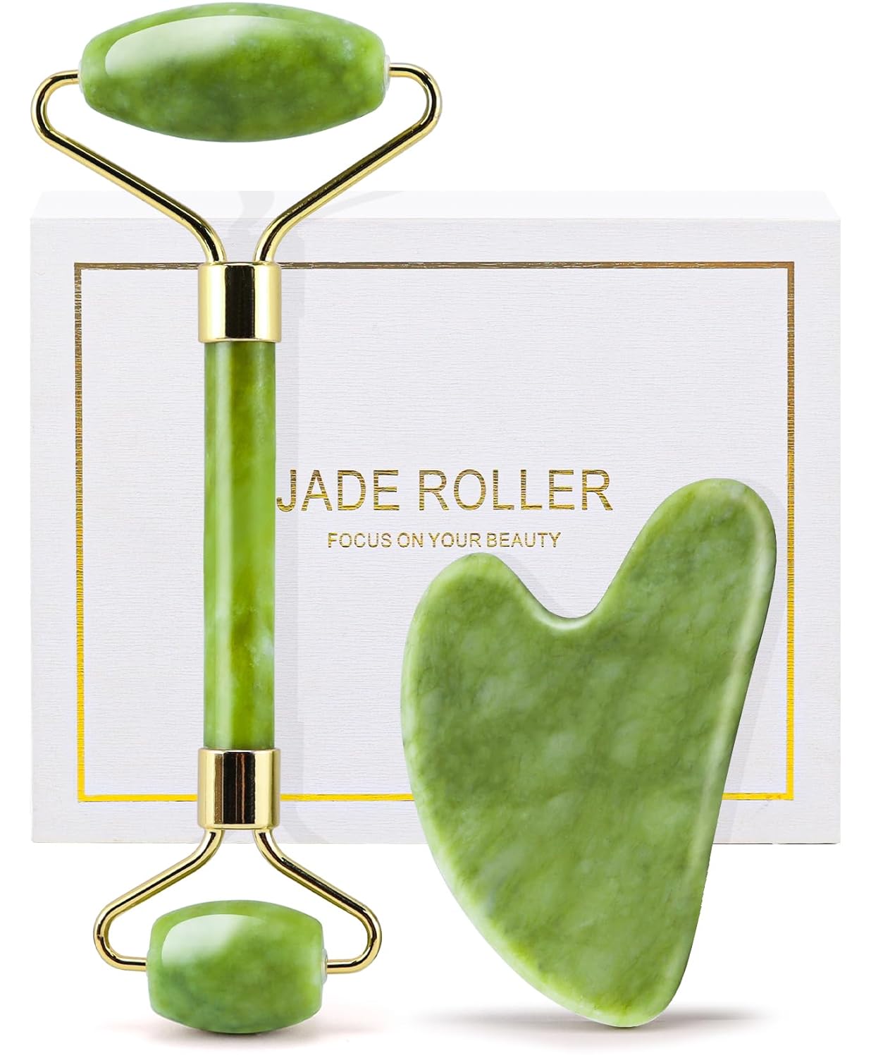 huefull Gua Sha Facial Tools  Jade Roller Set for Skin Care, Reduce Puffiness and Improve Wrinkles, Guasha Tool for Face, Gua Sha Stone Self Care Gift for Woman Man, Christmas Gifts