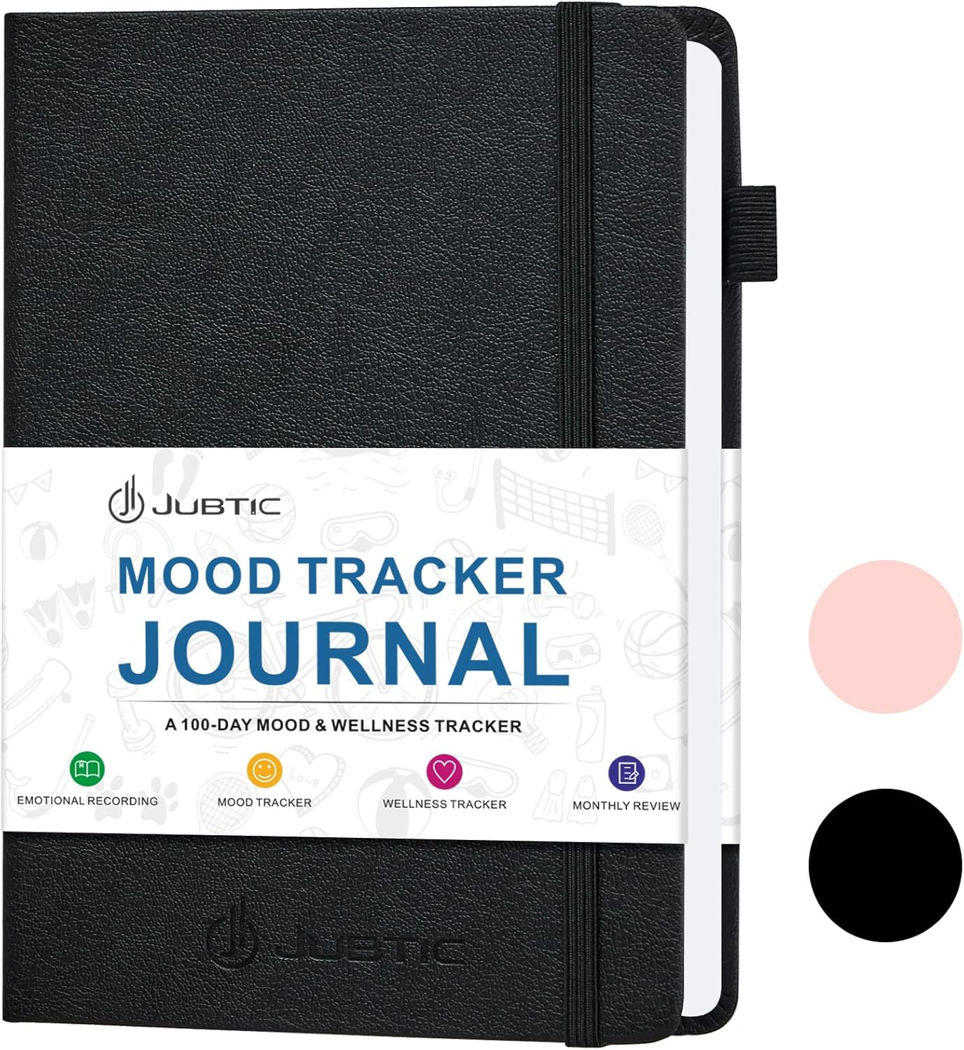 JUBTIC Mood Tracker Journal, Mental Health Journal for Women, 100-Day Self Care  Anxiety Journal with Wellness Tracker and Monthly Reflection, ADHD Planner to Practice Positive Thinking, Black