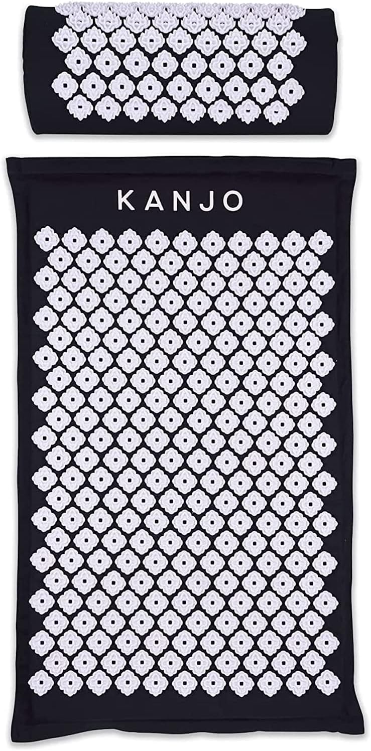 Kanjo FSA HSA Eligible Premium Acupressure Mat and Pillow Set for Back Pain Relief  Neck Pain Relief, with Memory Foam Pillow, Includes Carry Bag, Black