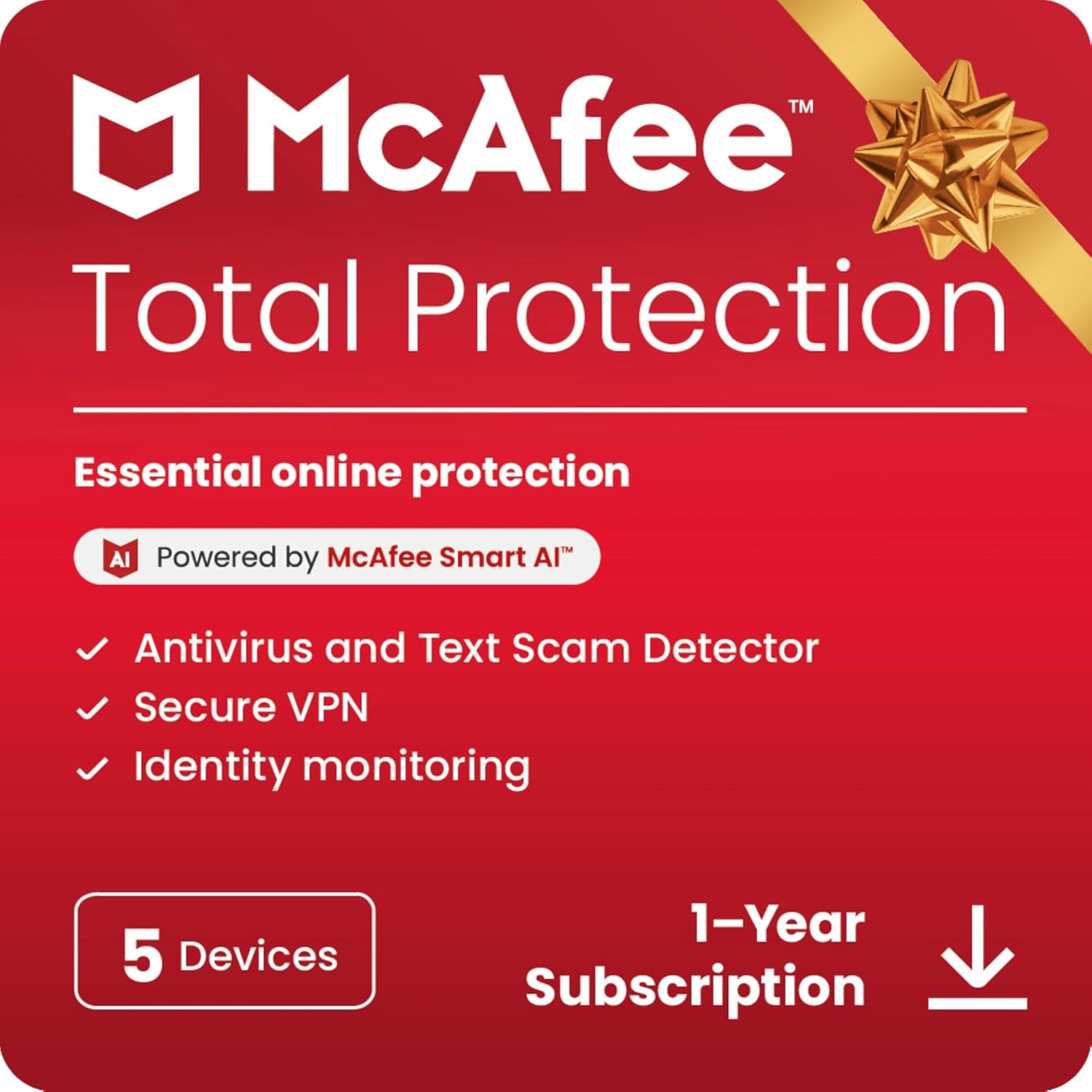 McAfee Total Protection 3-Device 2025 Ready |Security Software Includes Antivirus, Secure VPN, Password Manager, Identity Monitoring | Download