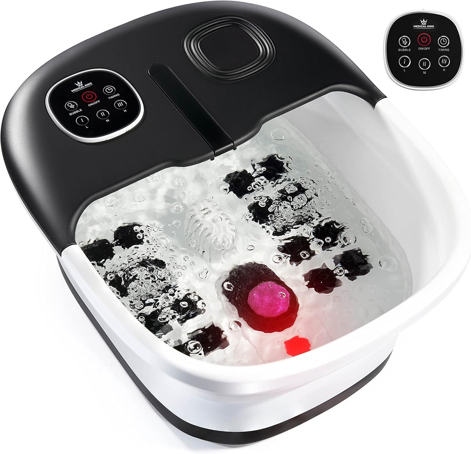 Medical king Foot Spa with Heat and Massage and Jets Includes A Remote Control A Pumice Stone Collapsible Massager with Bubbles and Vibration