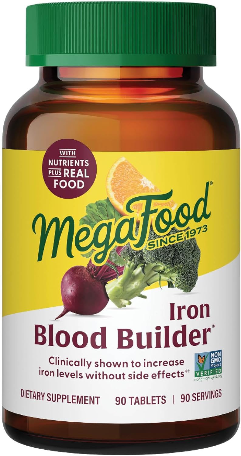 MegaFood Blood Builder - Iron Supplement Clinically Shown to Increase Iron Levels without Side Effects - Iron Supplement for Women with Vitamin C, Vitamin B12 and Folic Acid - Vegan - 90 Tabs