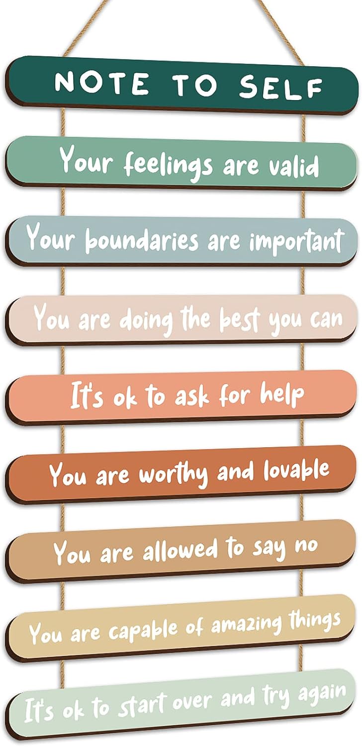 Mental Health Reminders Wall Art Decors Positive Psychology Affirmations Wall Decor Wooden Hanging Wall Pediments Inspirational Wall Art for Counseling Therapy Office Students Classroom (Bright Color)