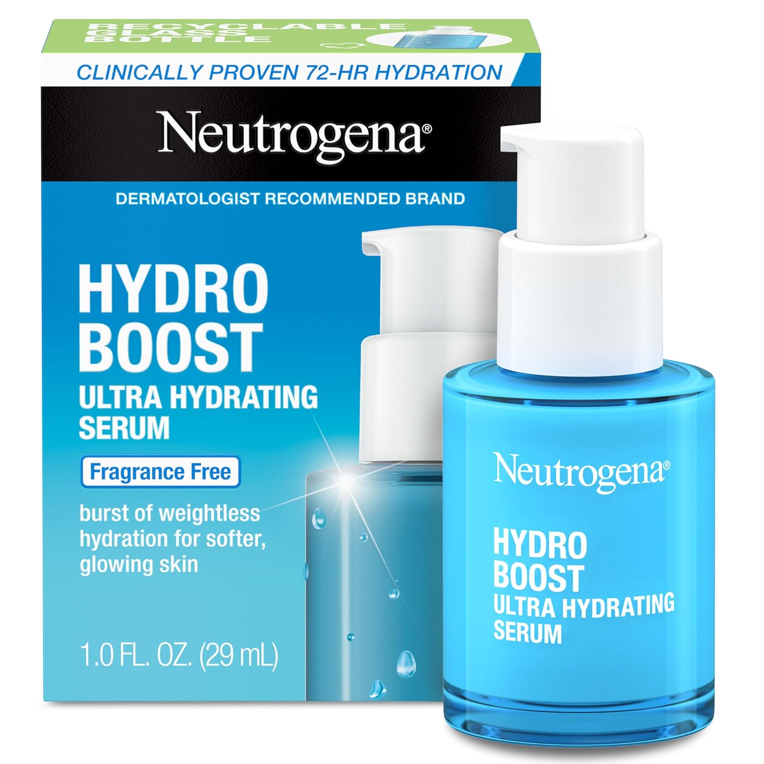 Neutrogena Hydro Boost Ultra Hydrating Serum with Hyaluronic Acid, Fragrance-Free Face Serum for Weightless Hydration and Softer, Glowing Skin, Non-Comedogenic, 1 fl. oz