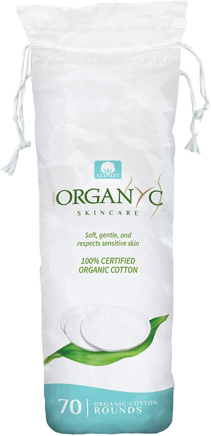 Organyc 100% Organic Cotton Rounds - Biodegradable Cotton, Chemical Free, For Sensitive Skin (70 Count) - Daily Cosmetics. Beauty and Personal Care