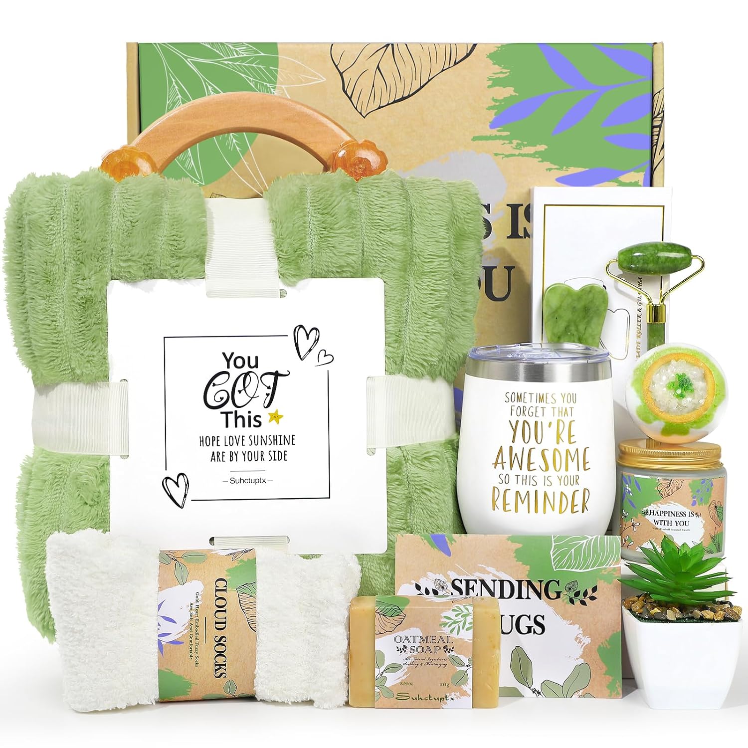 Self Care Gifts for Women, Get Well Soon Gifts for Women After Surgery, Care Package for Women Thinking of You Relaxing Spa Gift Basket Set with Blanket Tumbler for Mom Her Best Friend Sister