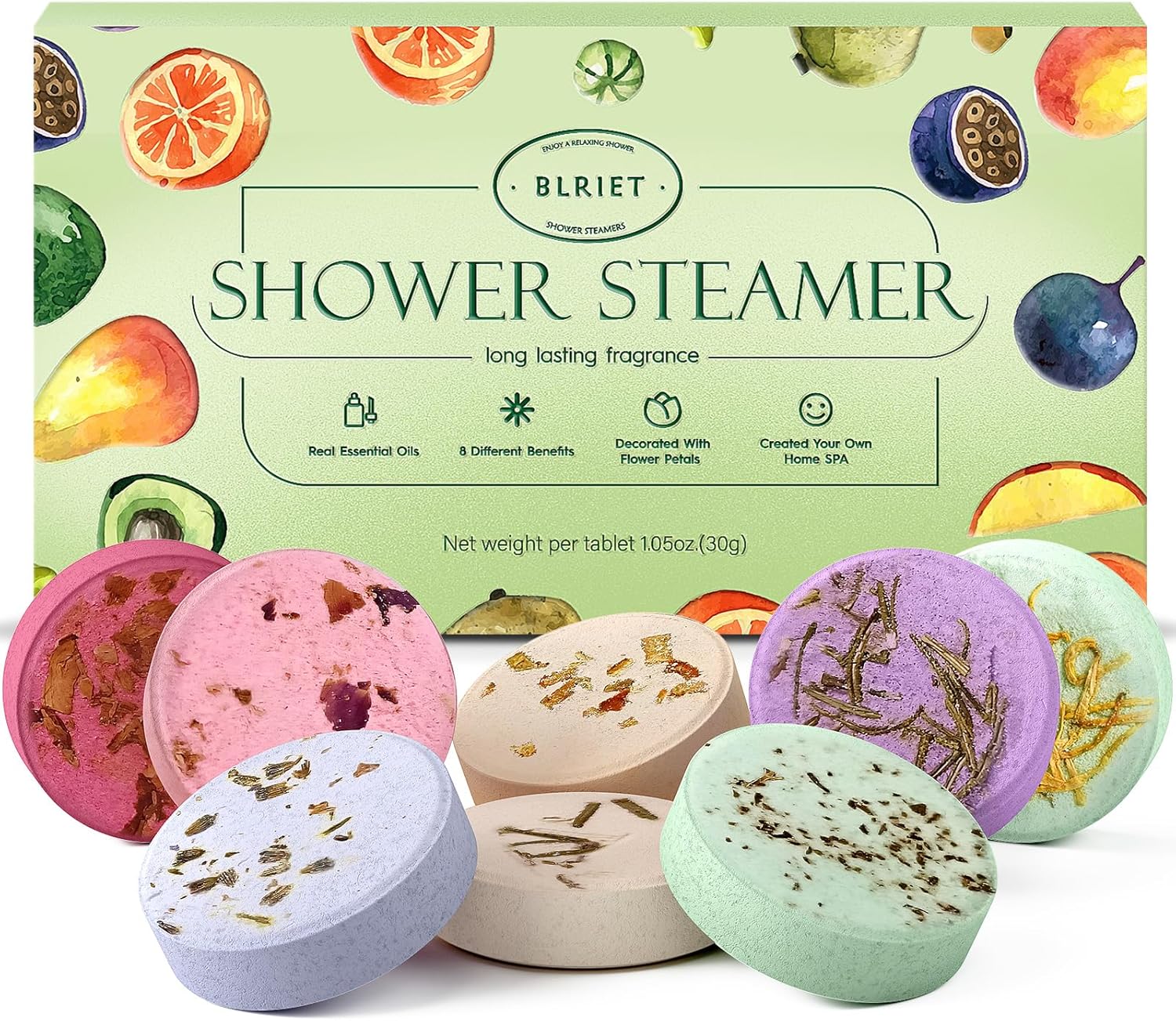 Shower Steamers Aromatherapy Stocking Stuffers Christmas Gifts for Women 8 PCS, Shower Bombs Gifts for Mom with Lavender Fruit Natural Essential Oils, Self Care Gifts for Women  Lover