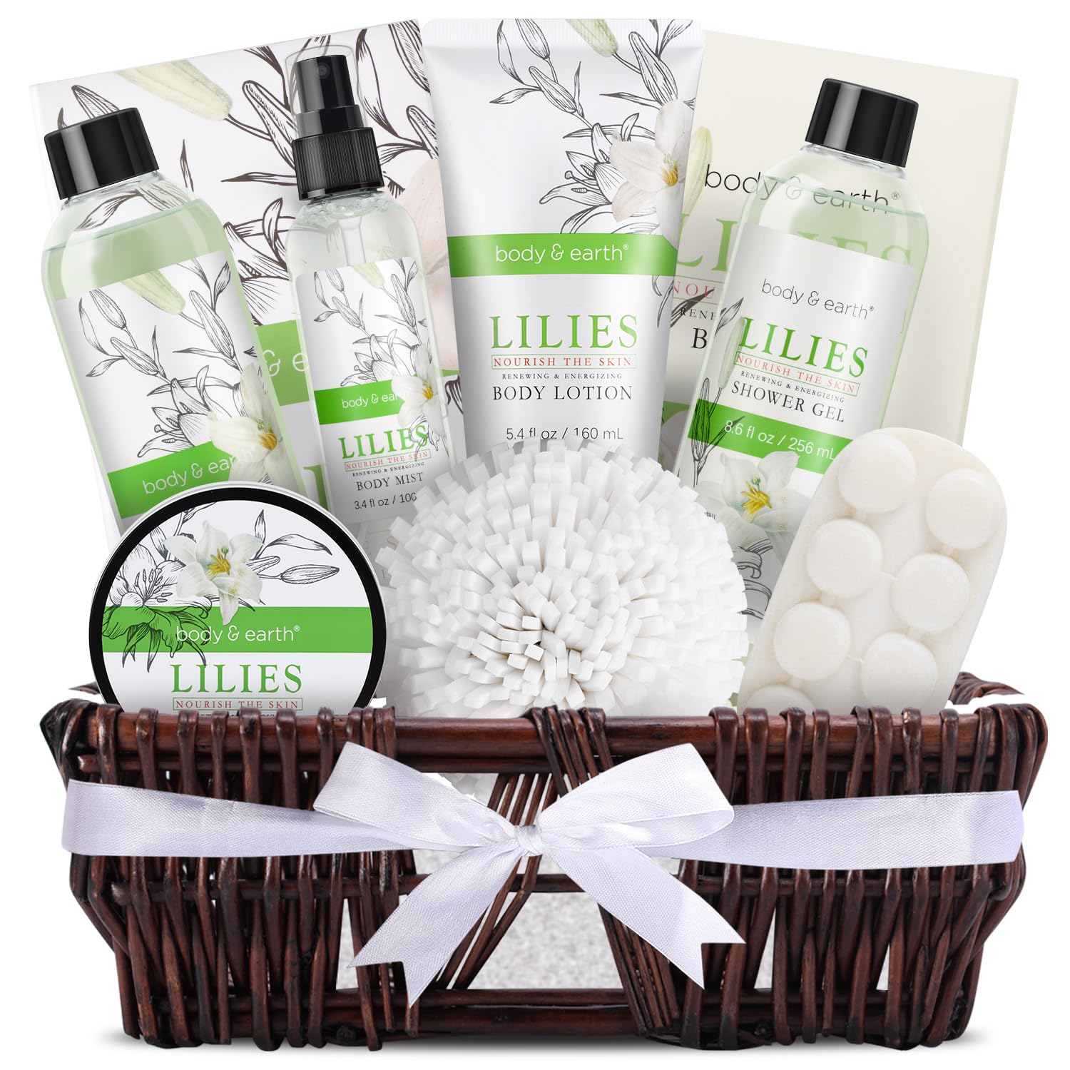 Spa Gift Baskets For Women Body  Earth 10pcs Spa Gifts For Women, Lily Gift Baskets Bath and Body Works Gift Set For Women with Bubble Bath, Body Lotion, Christmas Gift Baskets for Women Bath Set