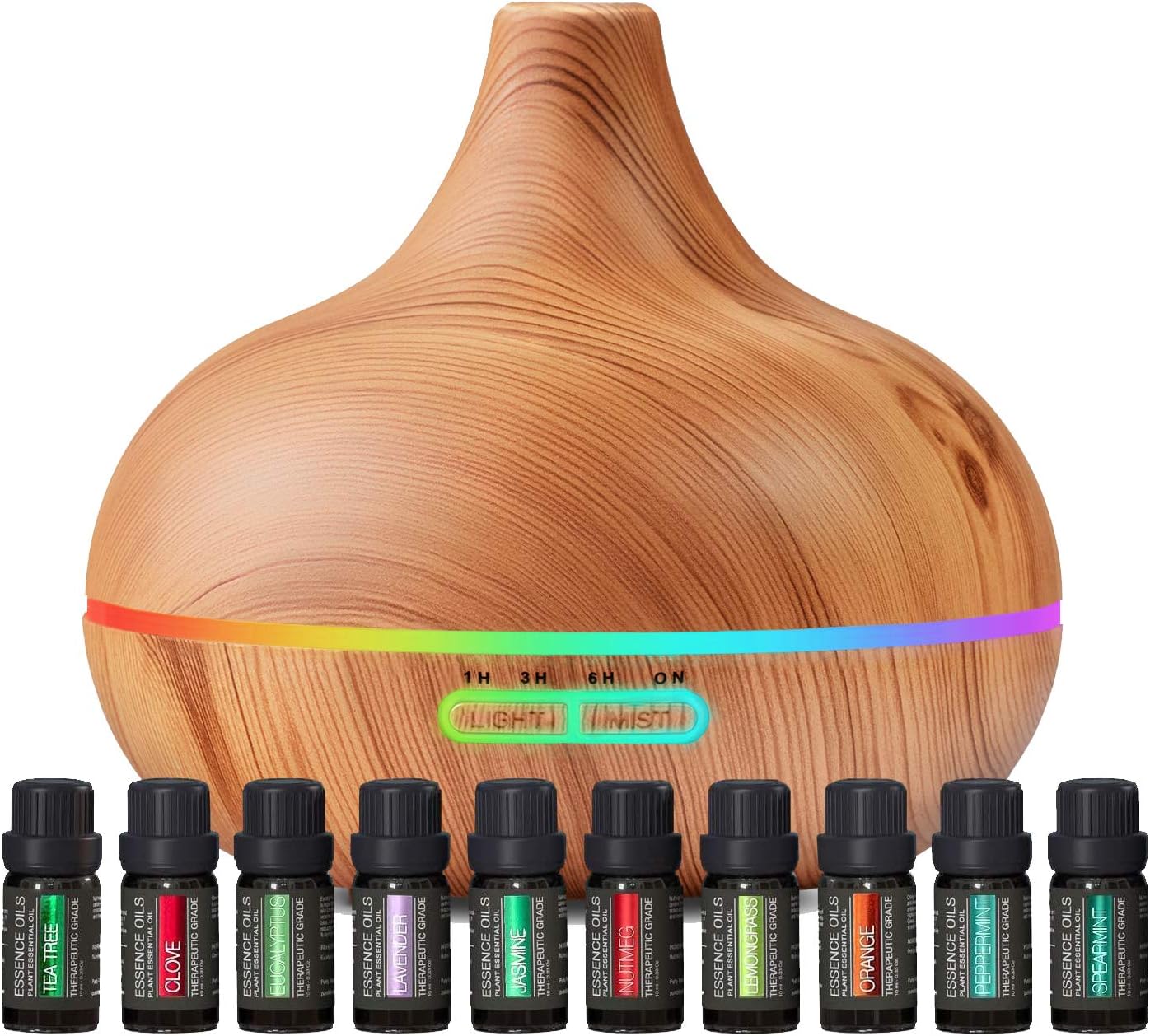 Ultimate Aromatherapy Diffuser  Essential Oil Set - Ultrasonic Top 10 Oils Modern with 4 Timer 7 Ambient Light Settings Therapeutic Grade Lavender