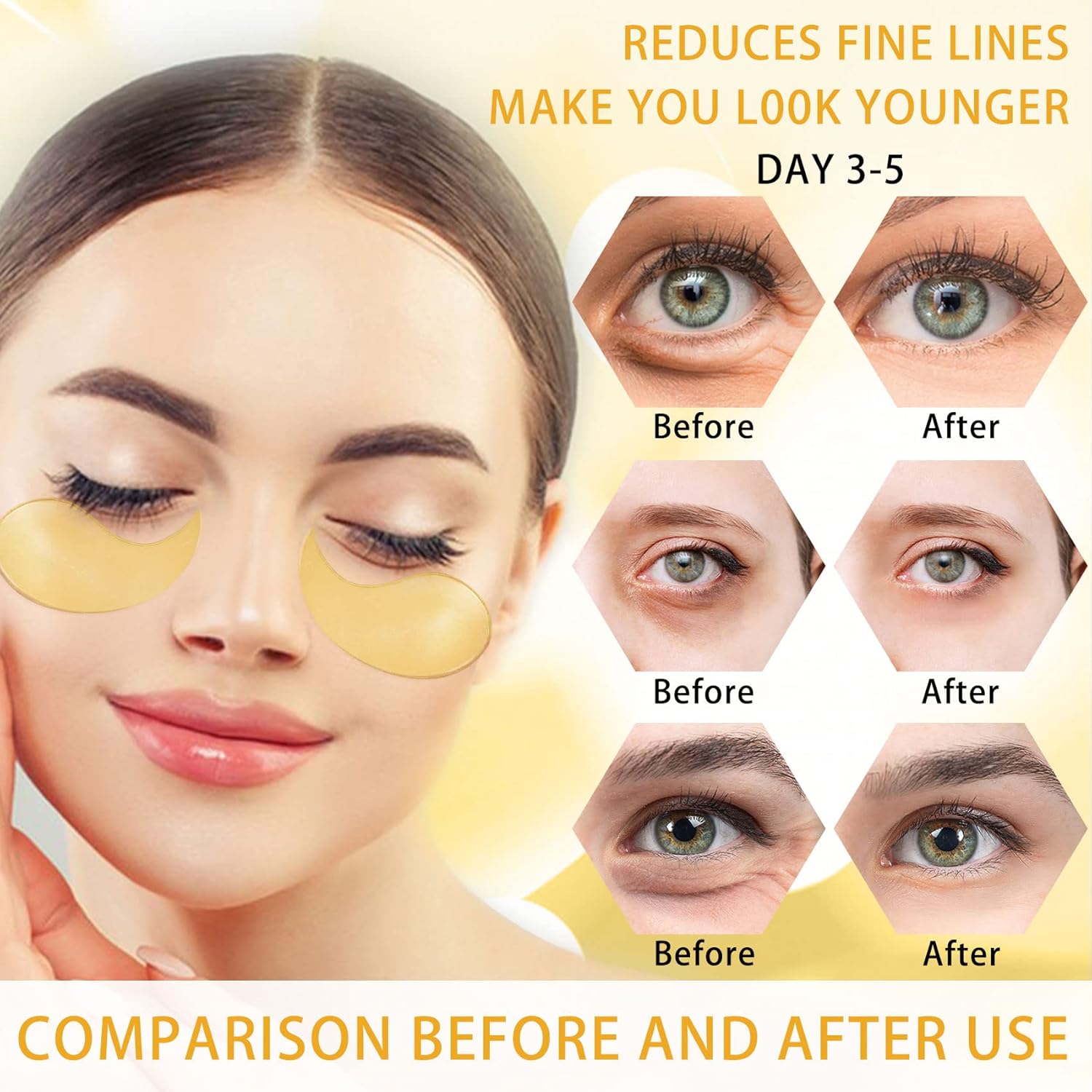 Under Eye Patches, 24K Gold Eye Mask for Puffy Eyes  Dark Circles Treatments, Reduce Under Eye Bags and Smooth Wrinkles, 60PCS Eye Skin Care Pads for Beauty  Personal Care