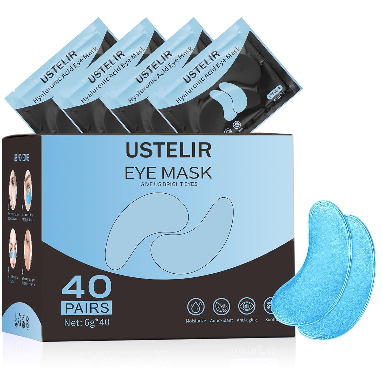 Under Eye Patches, 40 Pairs Eye Mask for Dark Circles, Puffy Eyes, Undereye Bags,Wrinkles,Eye Mask Patches with Hyaluronic Acid, Eye Treatment Skin Care for Men  Women Gift