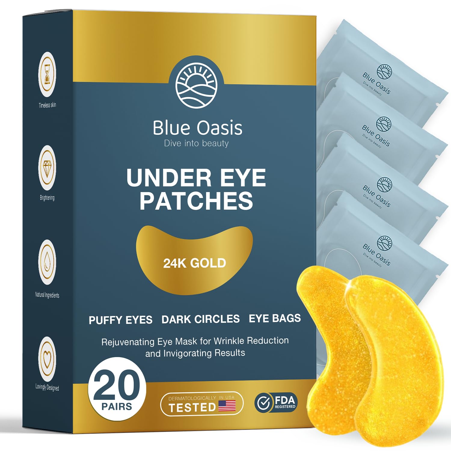 Under Eye Patches for Puffy Eyes and Dark Circles – 24k Gold Under Eye Mask Patches for Puffiness, Beauty  Personal Care Products – Under Eye Masks 20 Pairs Gold Under Eye Patches for Puffy Eyes