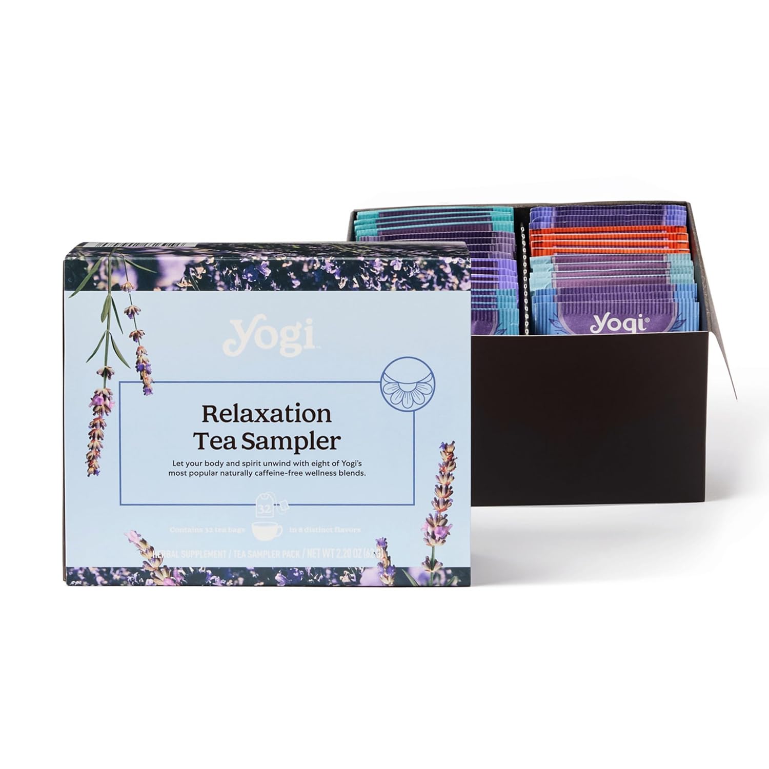 Yogi Tea Relaxation Sampler - Stress Relief Sleep Tea - 8 Herbal Teas 32 Tea Bags - Wellness Tea - Caffeine Free - Tea Sampler Gift Set  Variety Pack